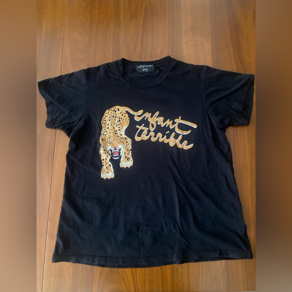 Monogram Black Enfant Terrible T-Shirt with Leopard Design